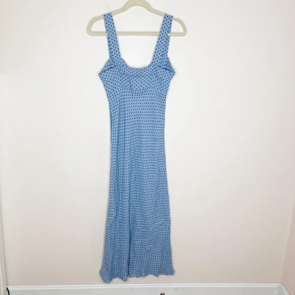 Reformation Tancy Polka Dot Midi Dress Blue Size 6 - Picture 3 of 7